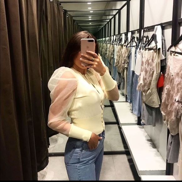 Zara Sweaters - ZARA- yellow organdy flowing sleeve jacket
